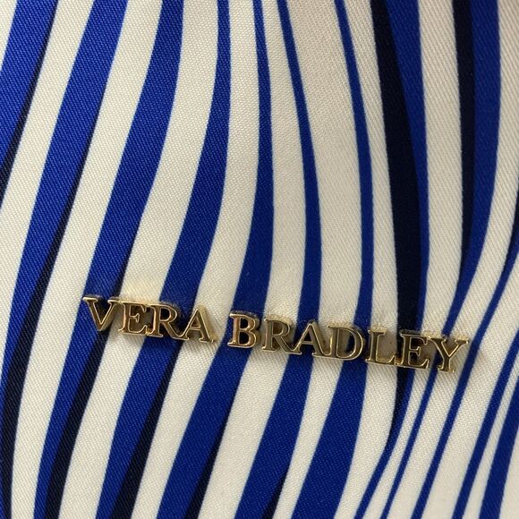 Vera Bradley Streeterville Tote EUC Shoulder Hangbag Medium Blue White Striped - Picture 10 of 14